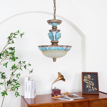 Retro Floral Ceiling Light | Resin & Glass | Blue and White