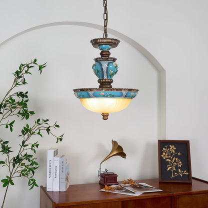 Retro Floral Ceiling Light | Resin & Glass | Blue and White