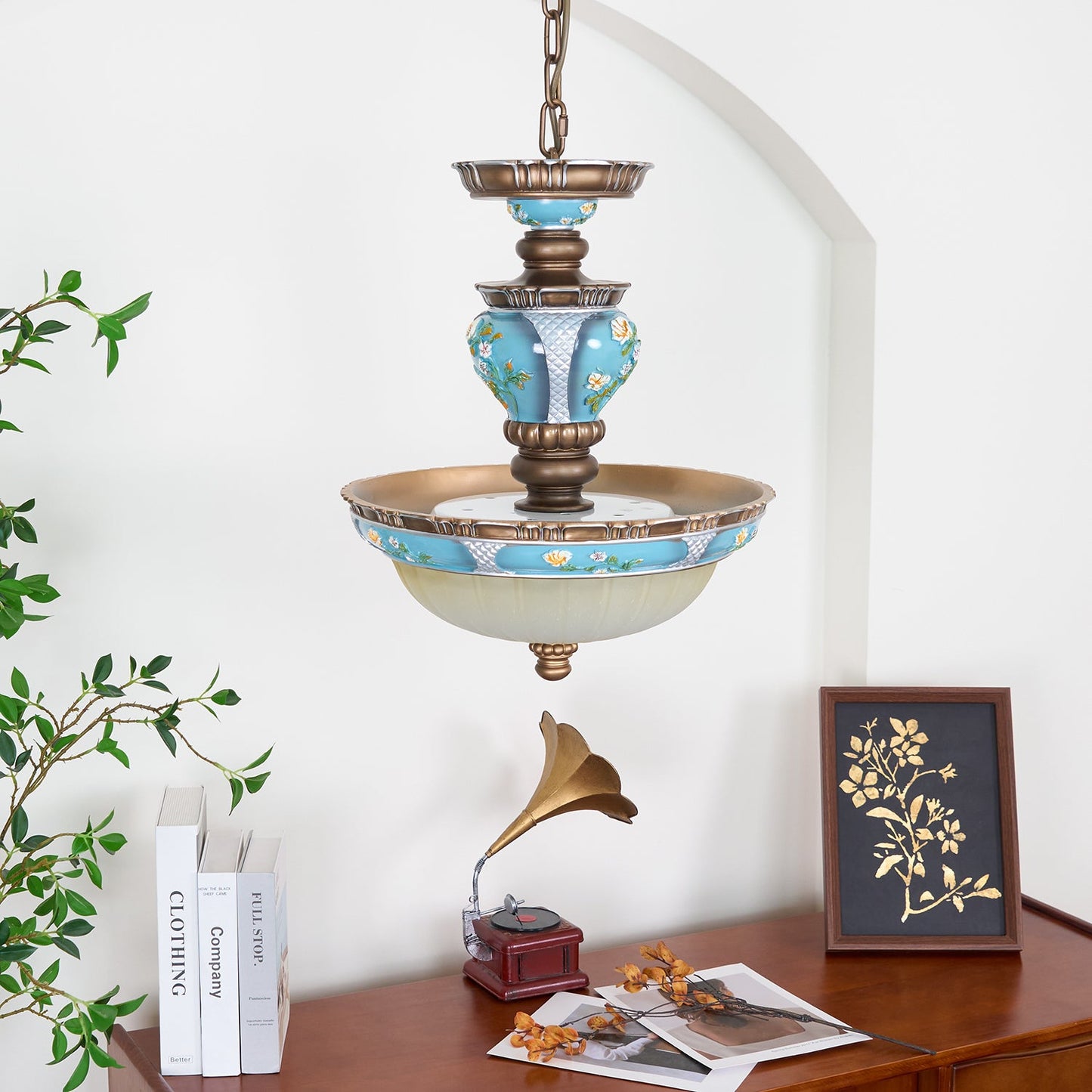 Retro Floral Ceiling Light | Resin & Glass | Blue and White