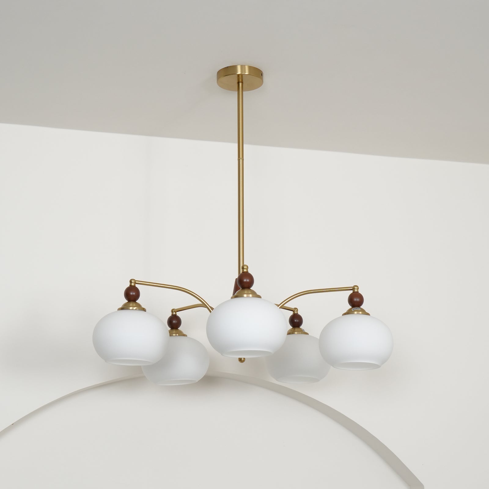Calliope Chandelier | Metal & Glass | Gold & Walnut Finish