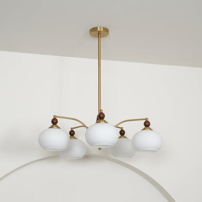 Calliope Chandelier | Metal & Glass | Gold & Walnut Finish
