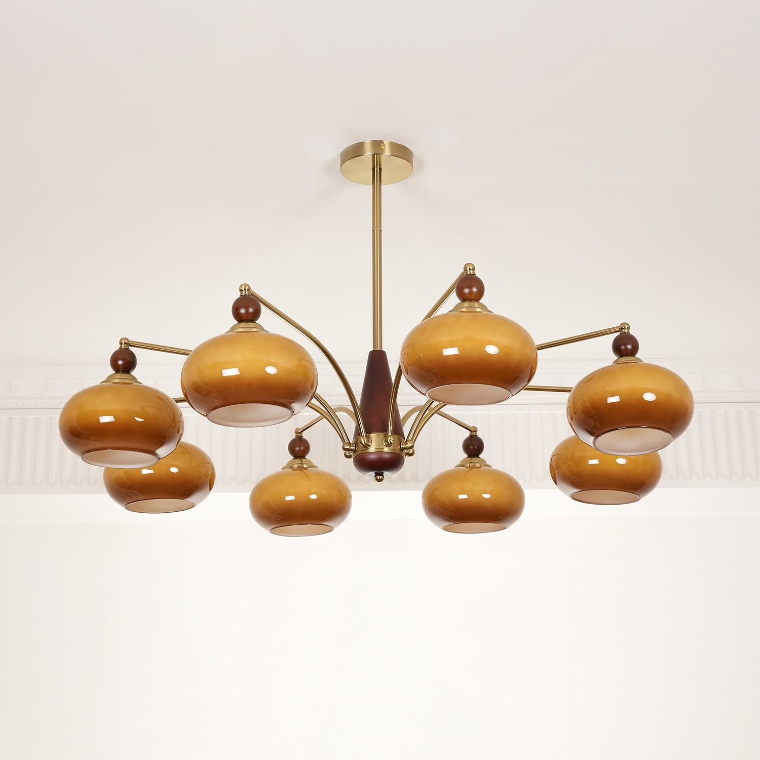 Calliope Chandelier | Metal & Glass | Gold & Walnut Finish