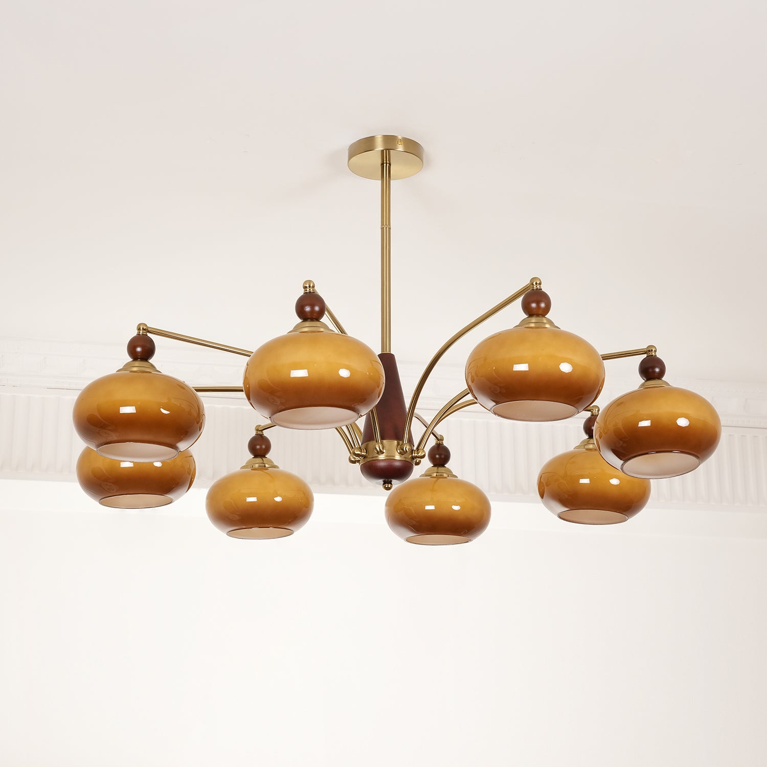 Calliope Chandelier | Metal & Glass | Gold & Walnut Finish