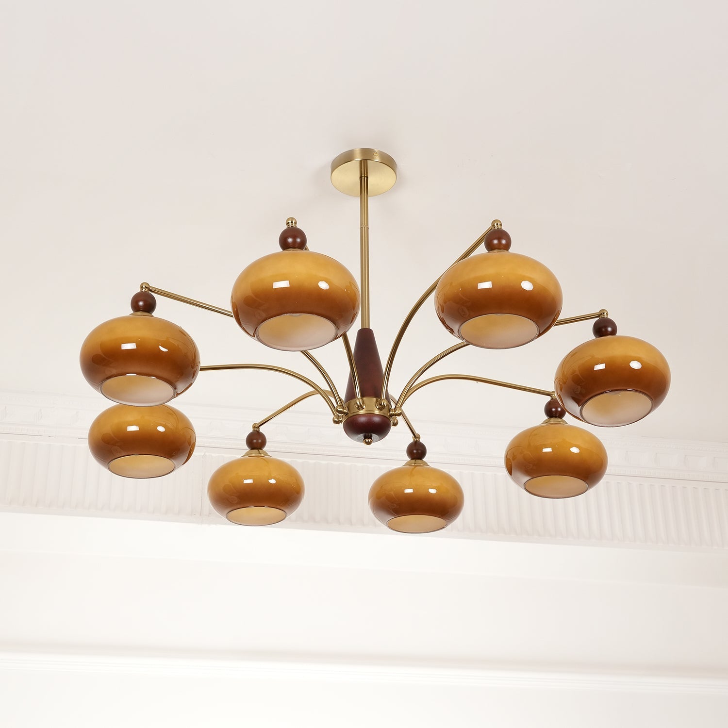 Calliope Chandelier | Metal & Glass | Gold & Walnut Finish