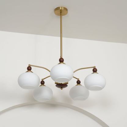 Calliope Chandelier | Metal & Glass | Gold & Walnut Finish