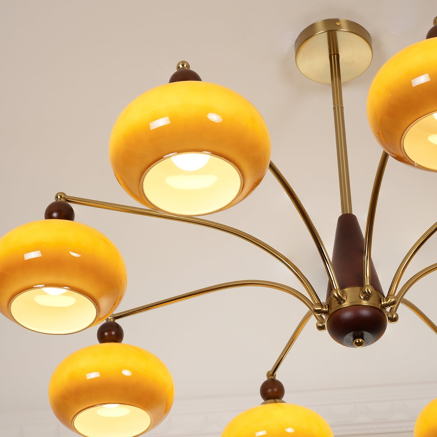 Calliope Chandelier | Metal & Glass | Gold & Walnut Finish