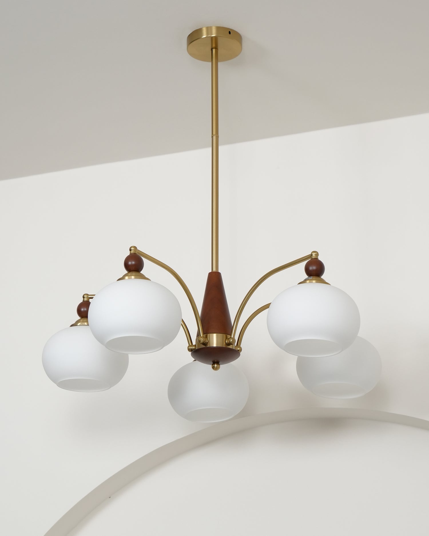 Calliope Chandelier | Metal & Glass | Gold & Walnut Finish