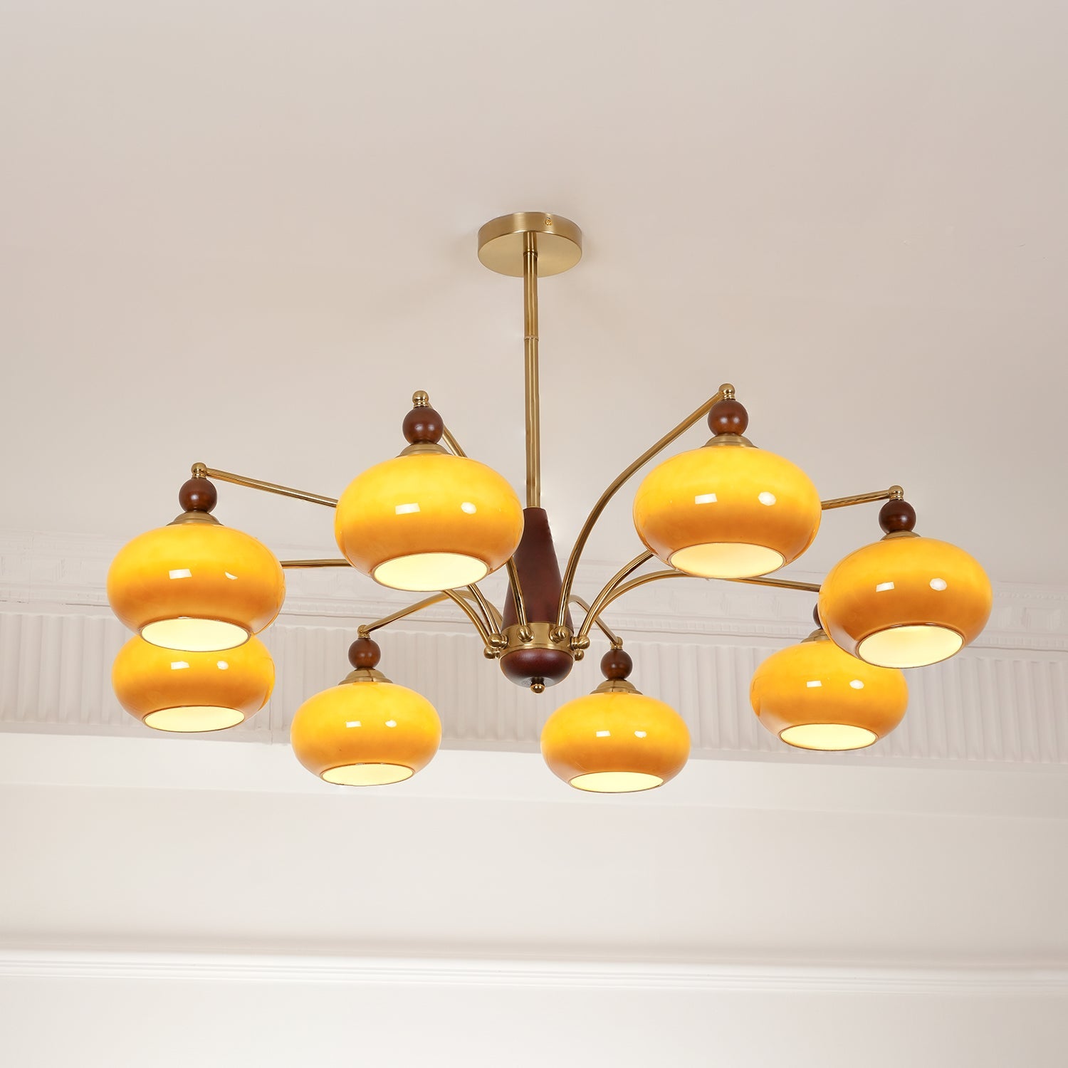 Calliope Chandelier | Metal & Glass | Gold & Walnut Finish