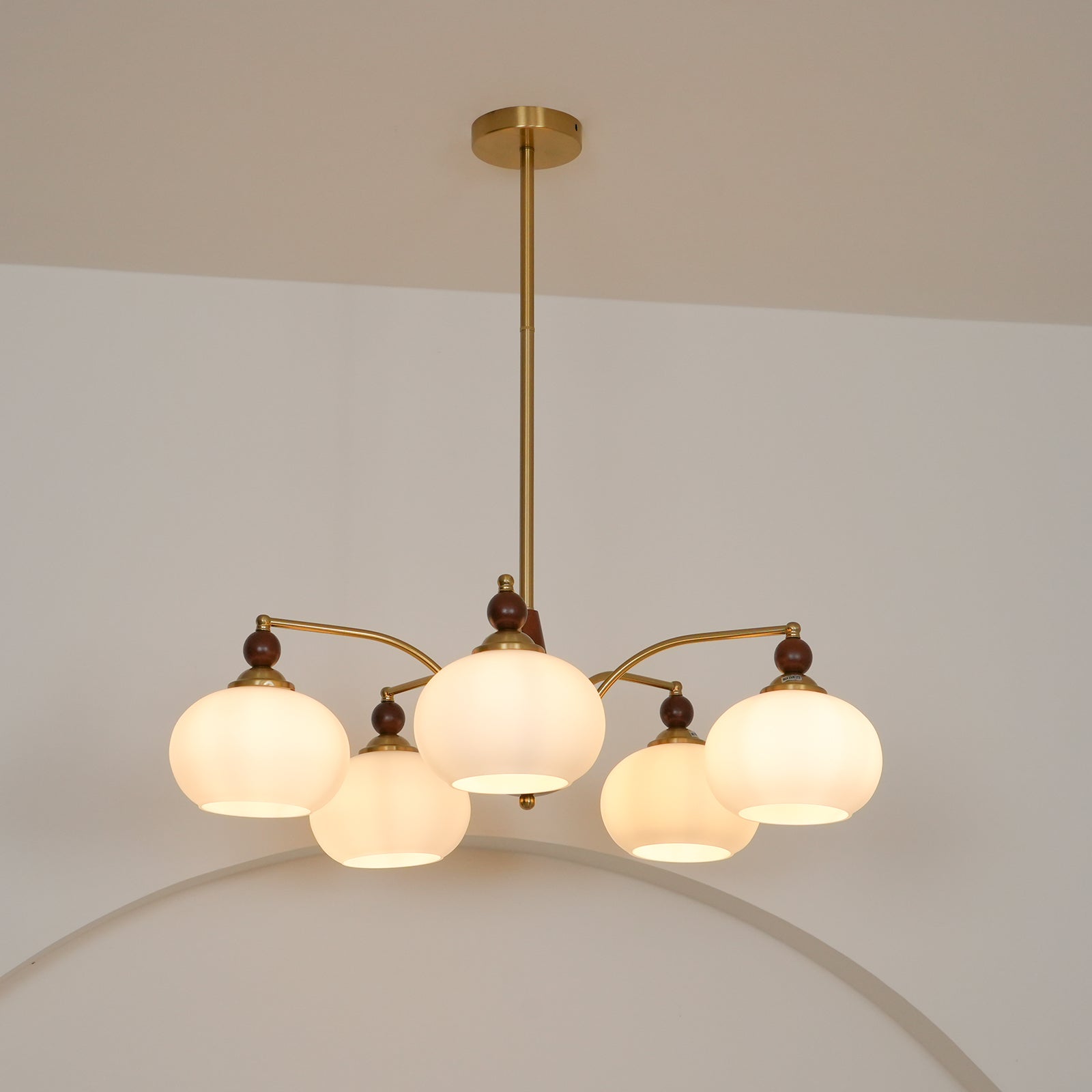 Calliope Chandelier | Metal & Glass | Gold & Walnut Finish