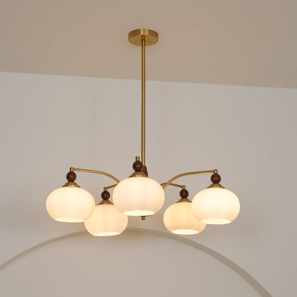 Calliope Chandelier | Metal & Glass | Gold & Walnut Finish