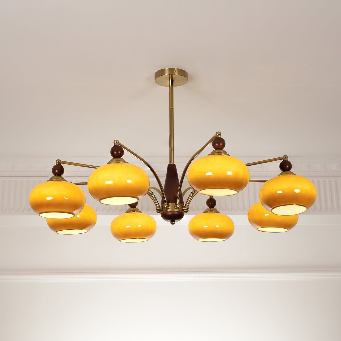 Calliope Chandelier | Metal & Glass | Gold & Walnut Finish