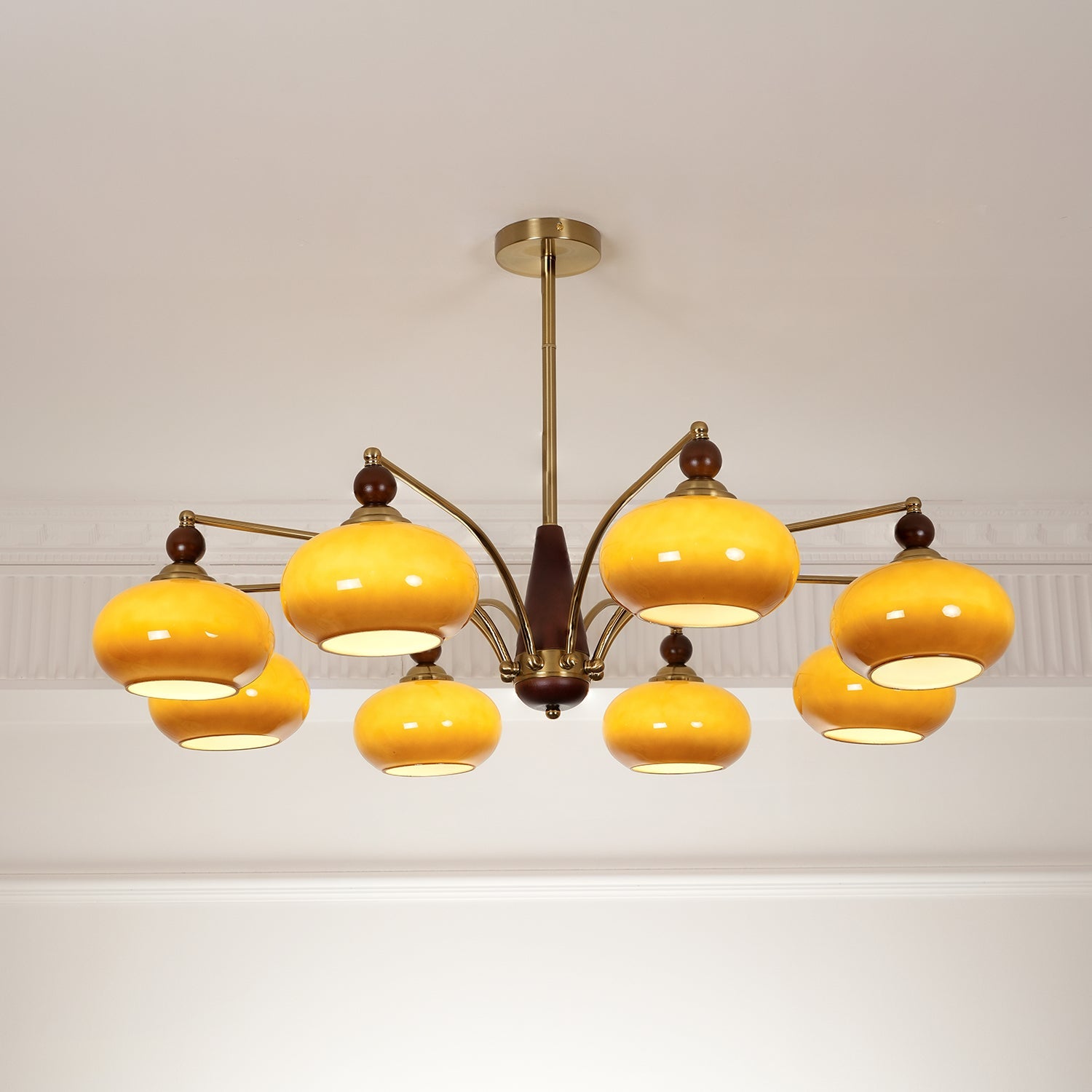 Calliope Chandelier | Metal & Glass | Gold & Walnut Finish