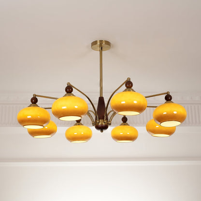 Calliope Chandelier | Metal & Glass | Gold & Walnut Finish