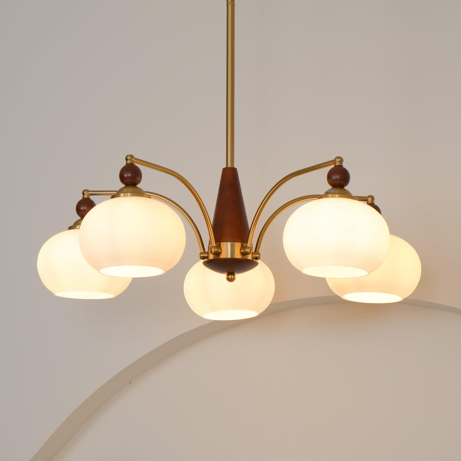 Calliope Chandelier | Metal & Glass | Gold & Walnut Finish