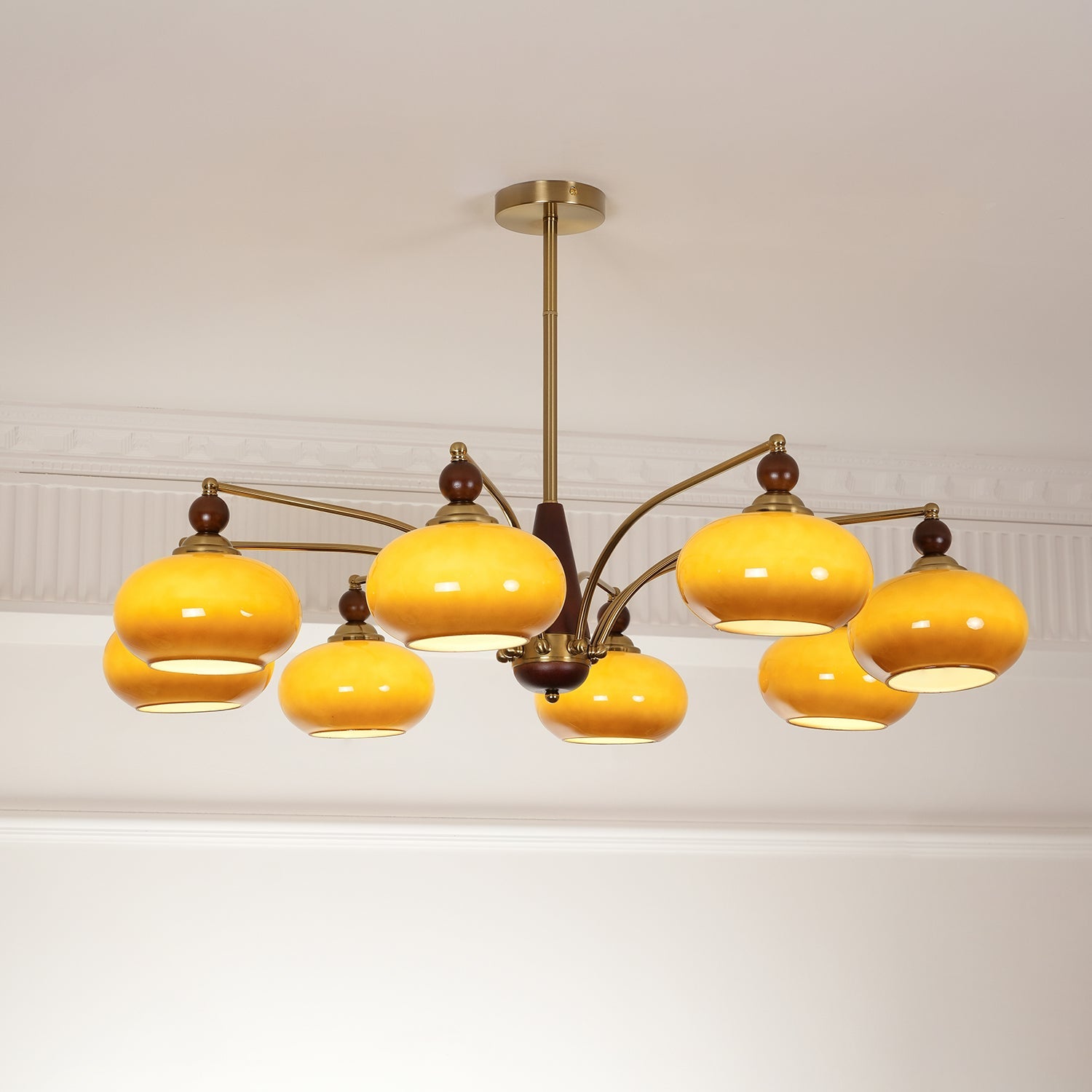 Calliope Chandelier | Metal & Glass | Gold & Walnut Finish