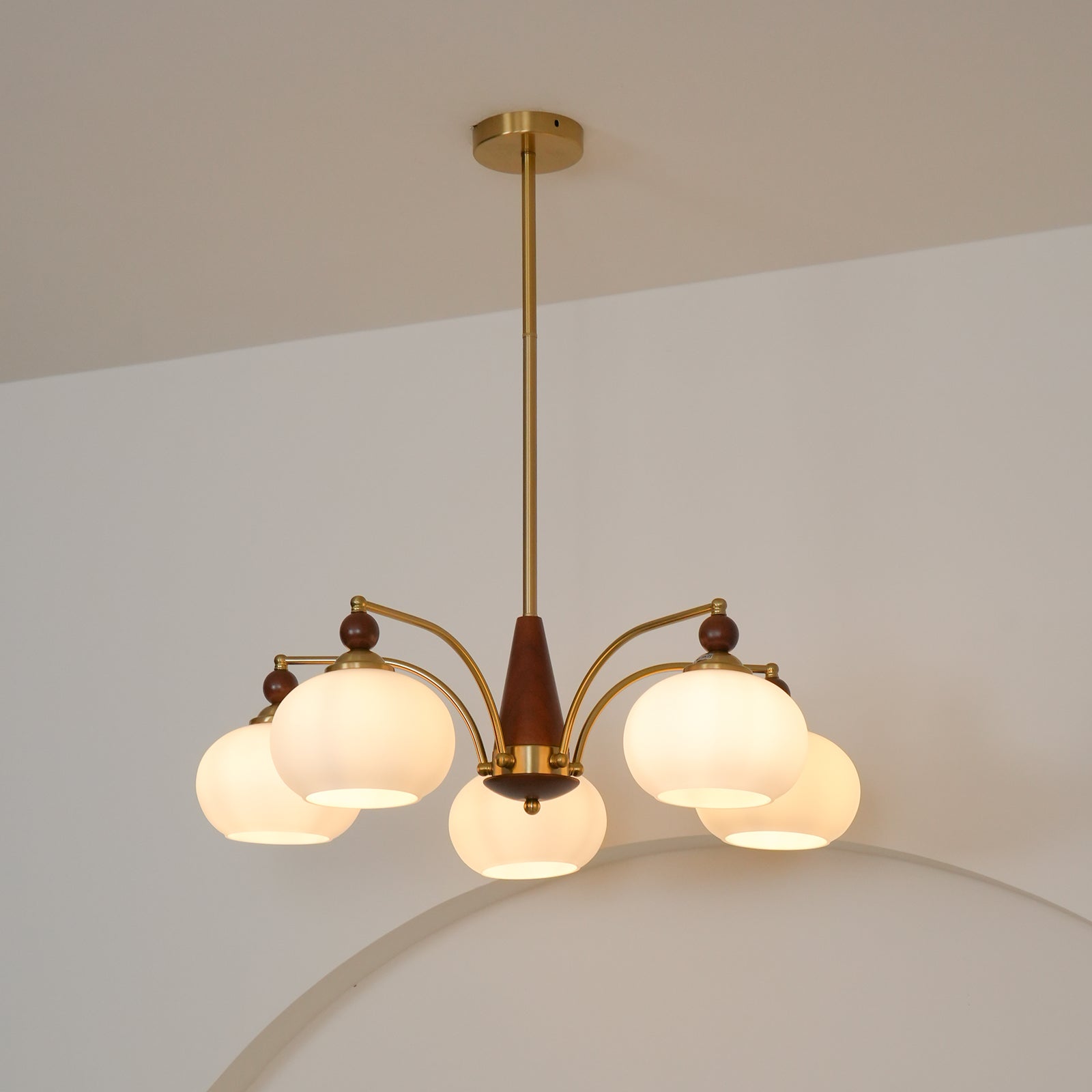 Calliope Chandelier | Metal & Glass | Gold & Walnut Finish