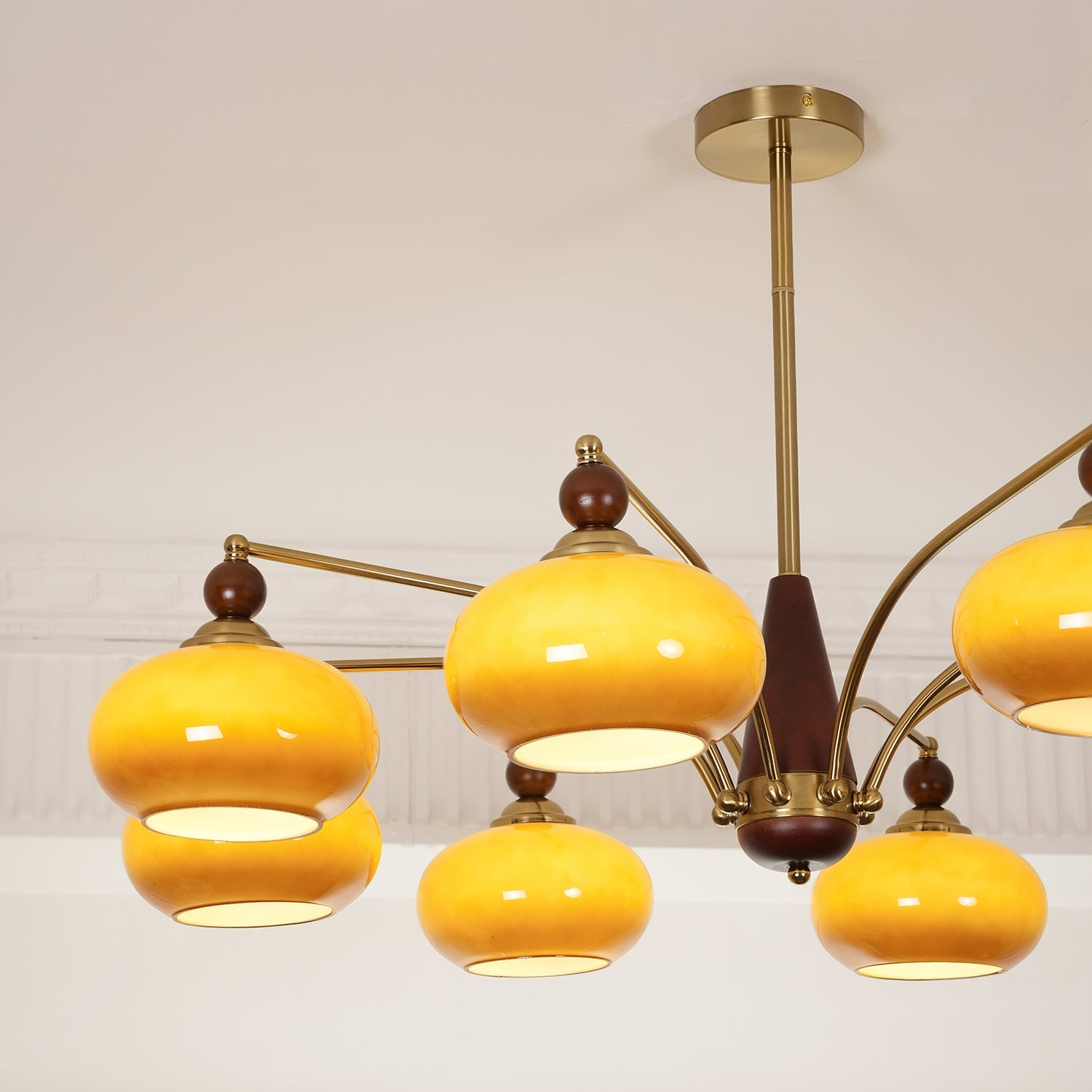 Calliope Chandelier | Metal & Glass | Gold & Walnut Finish