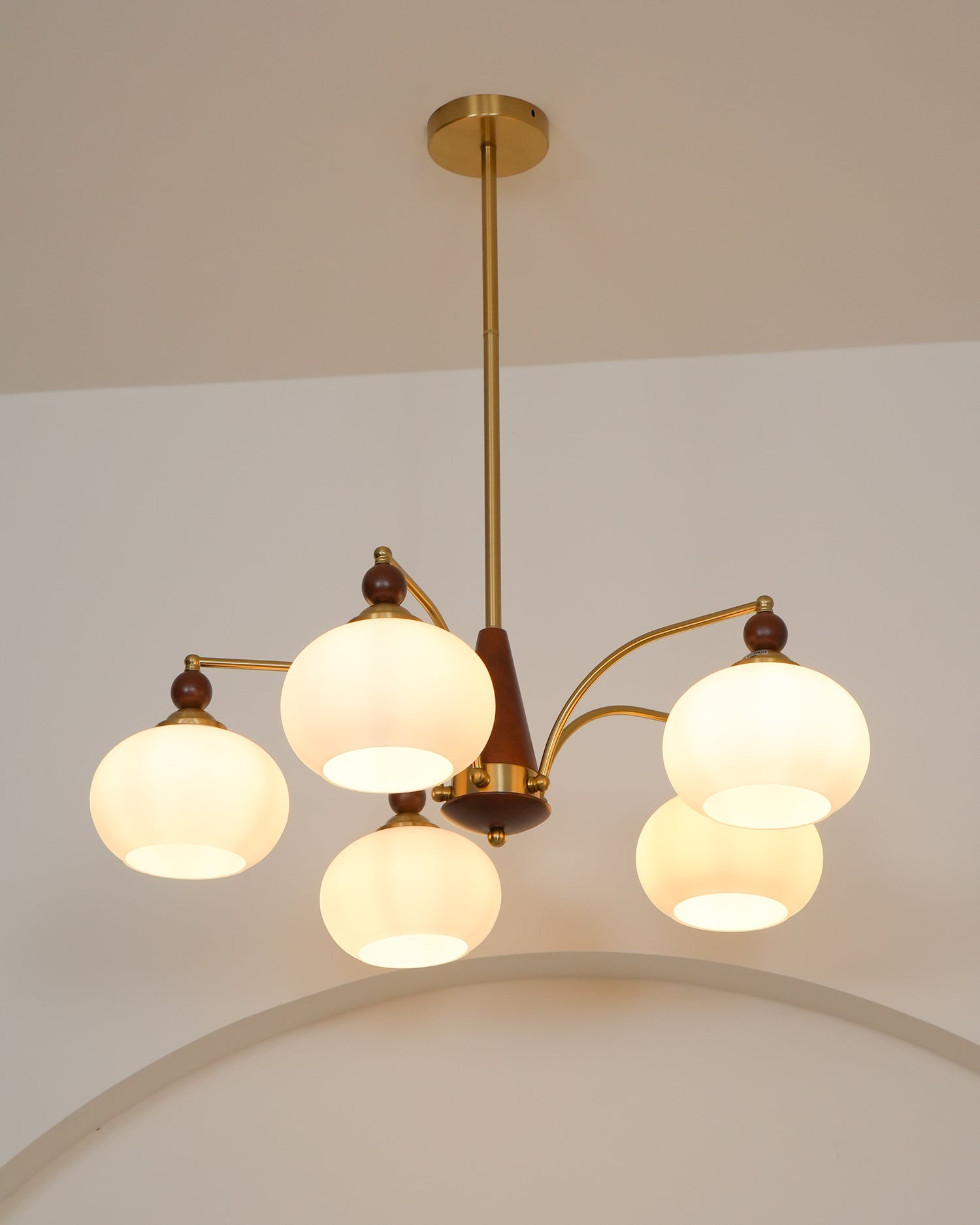 Calliope Chandelier | Metal & Glass | Gold & Walnut Finish