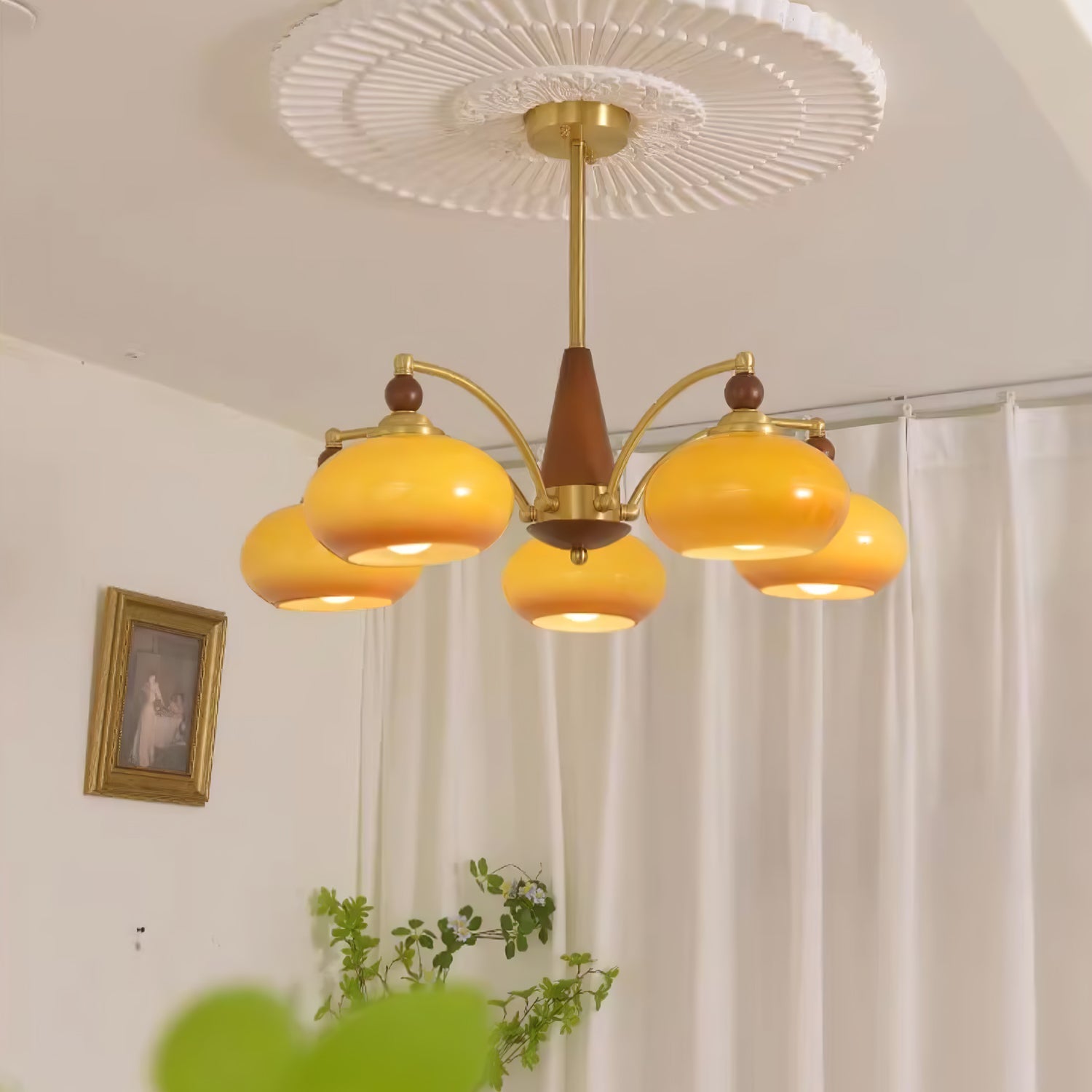 Calliope Chandelier | Metal & Glass | Gold & Walnut Finish