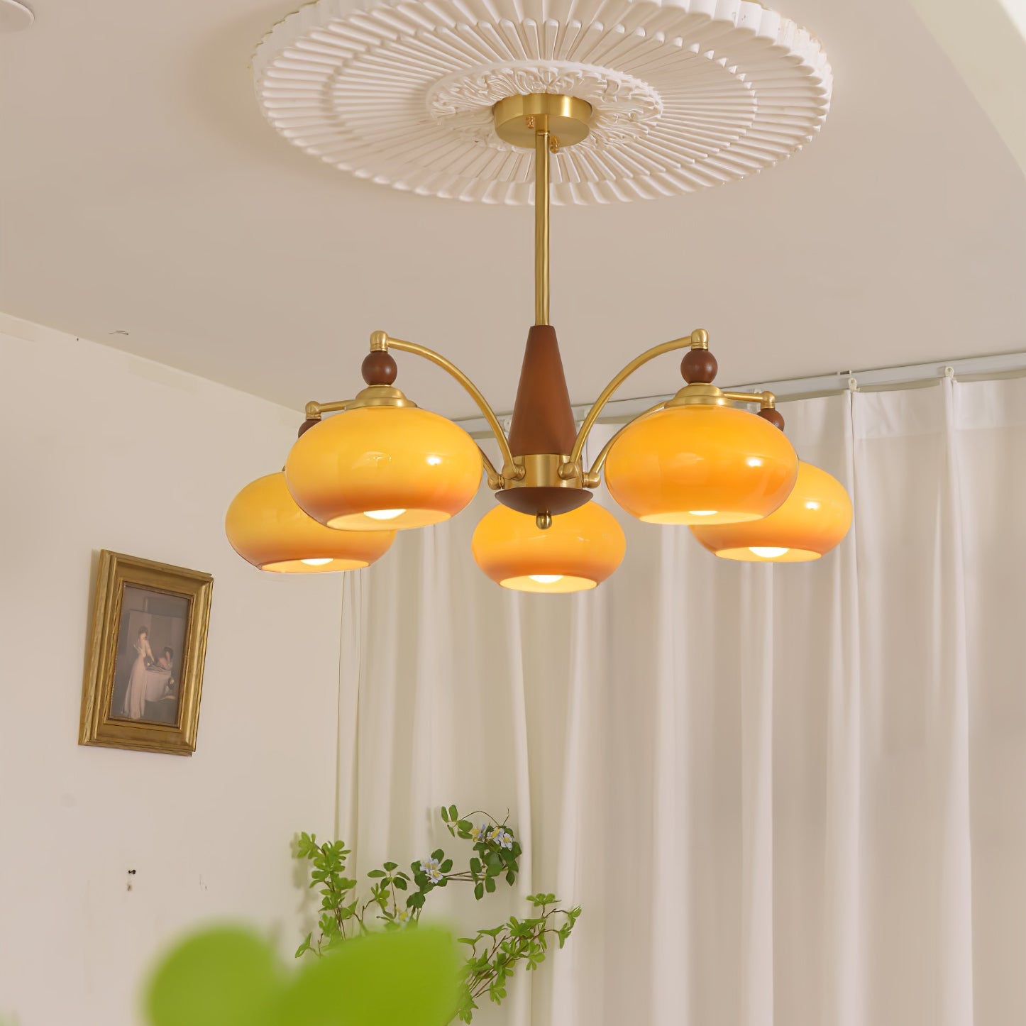 Calliope Chandelier | Metal & Glass | Gold & Walnut Finish