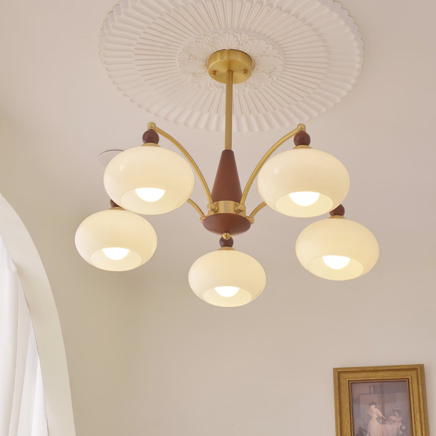 Calliope Chandelier | Metal & Glass | Gold & Walnut Finish