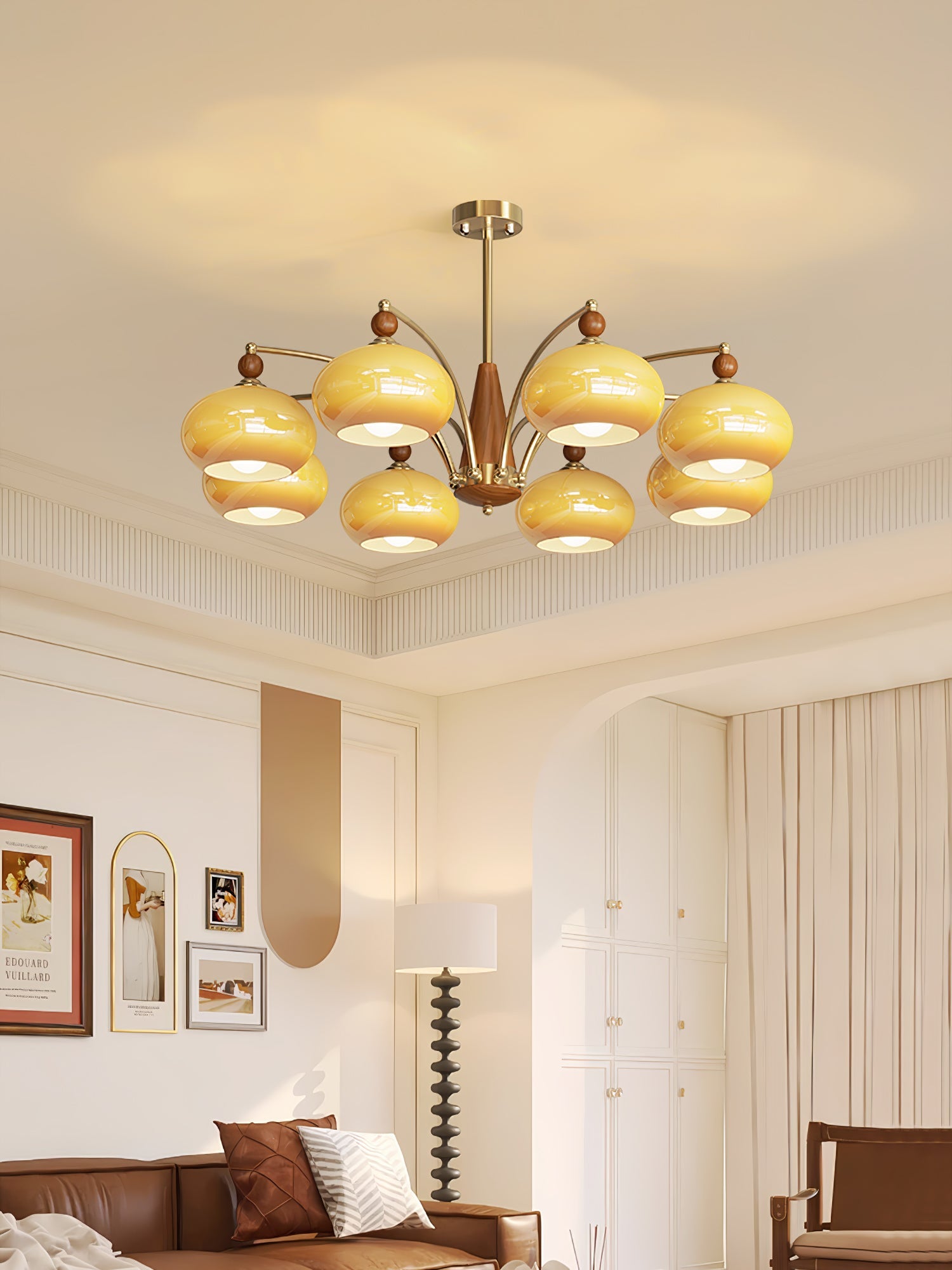 Calliope Chandelier | Metal & Glass | Gold & Walnut Finish