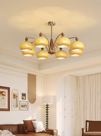 Calliope Chandelier | Metal & Glass | Gold & Walnut Finish