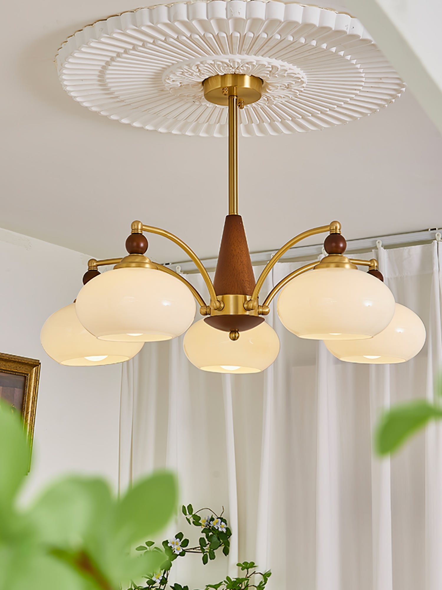 Calliope Chandelier | Metal & Glass | Gold & Walnut Finish