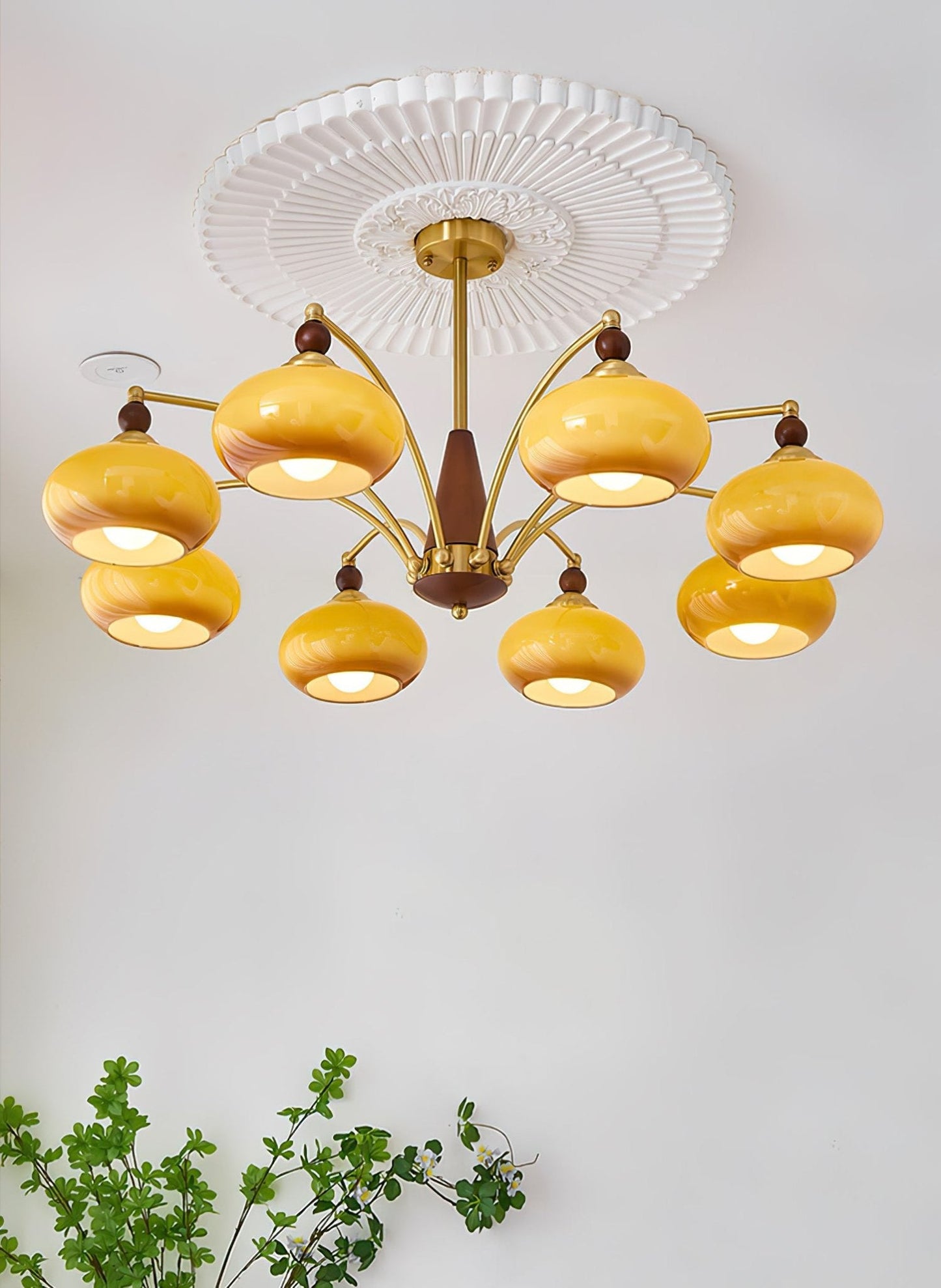Calliope Chandelier | Metal & Glass | Gold & Walnut Finish