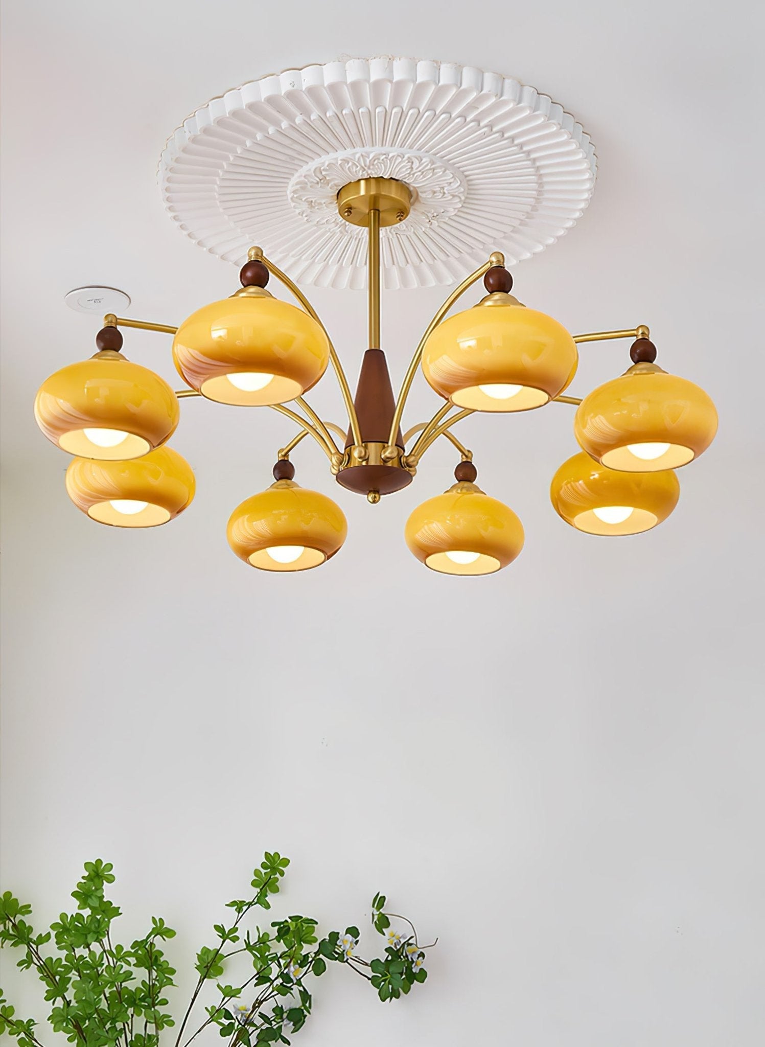 Calliope Chandelier | Metal & Glass | Gold & Walnut Finish