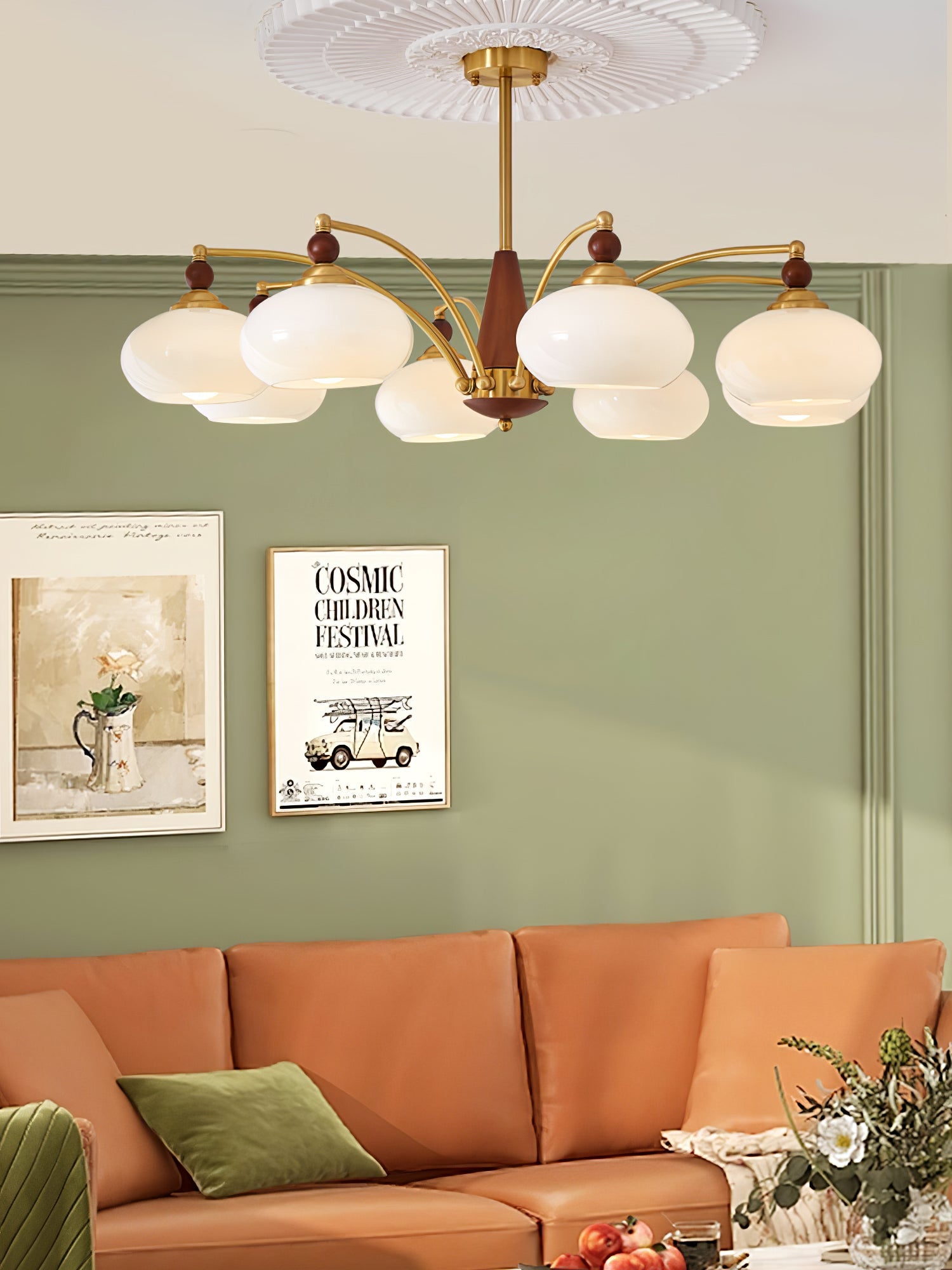 Calliope Chandelier | Metal & Glass | Gold & Walnut Finish
