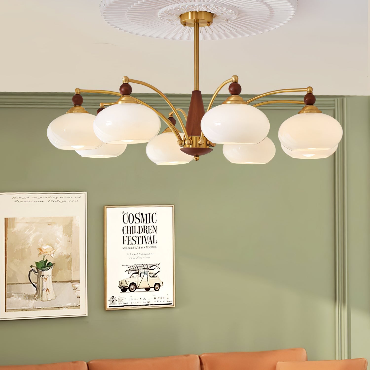Calliope Chandelier | Metal & Glass | Gold & Walnut Finish