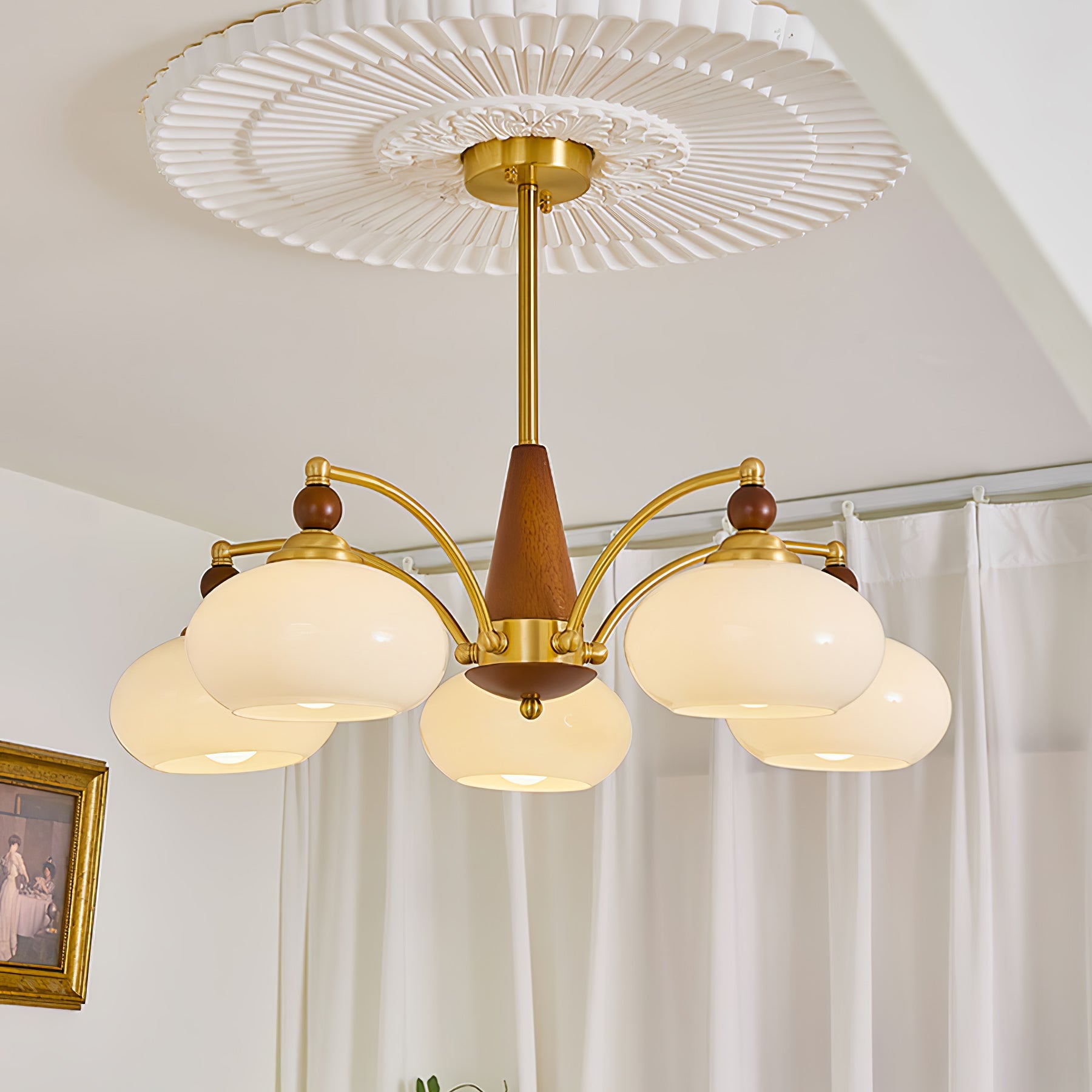 Calliope Chandelier | Metal & Glass | Gold & Walnut Finish
