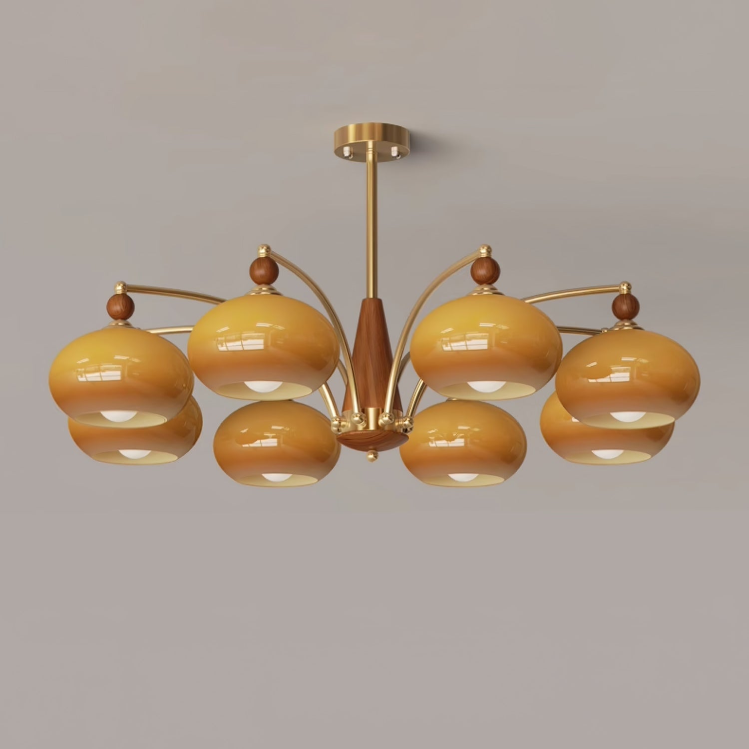 Calliope Chandelier | Metal & Glass | Gold & Walnut Finish