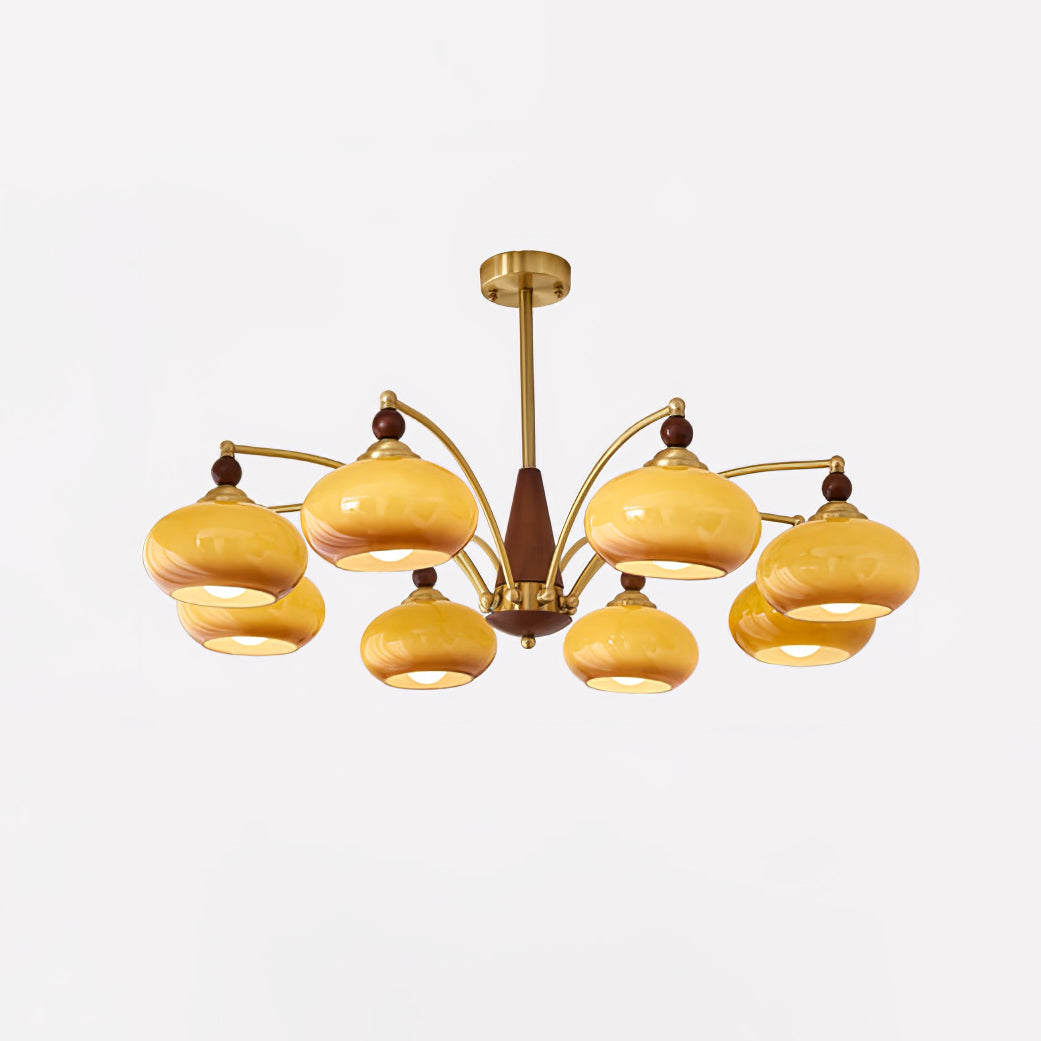Calliope Chandelier | Metal & Glass | Gold & Walnut Finish
