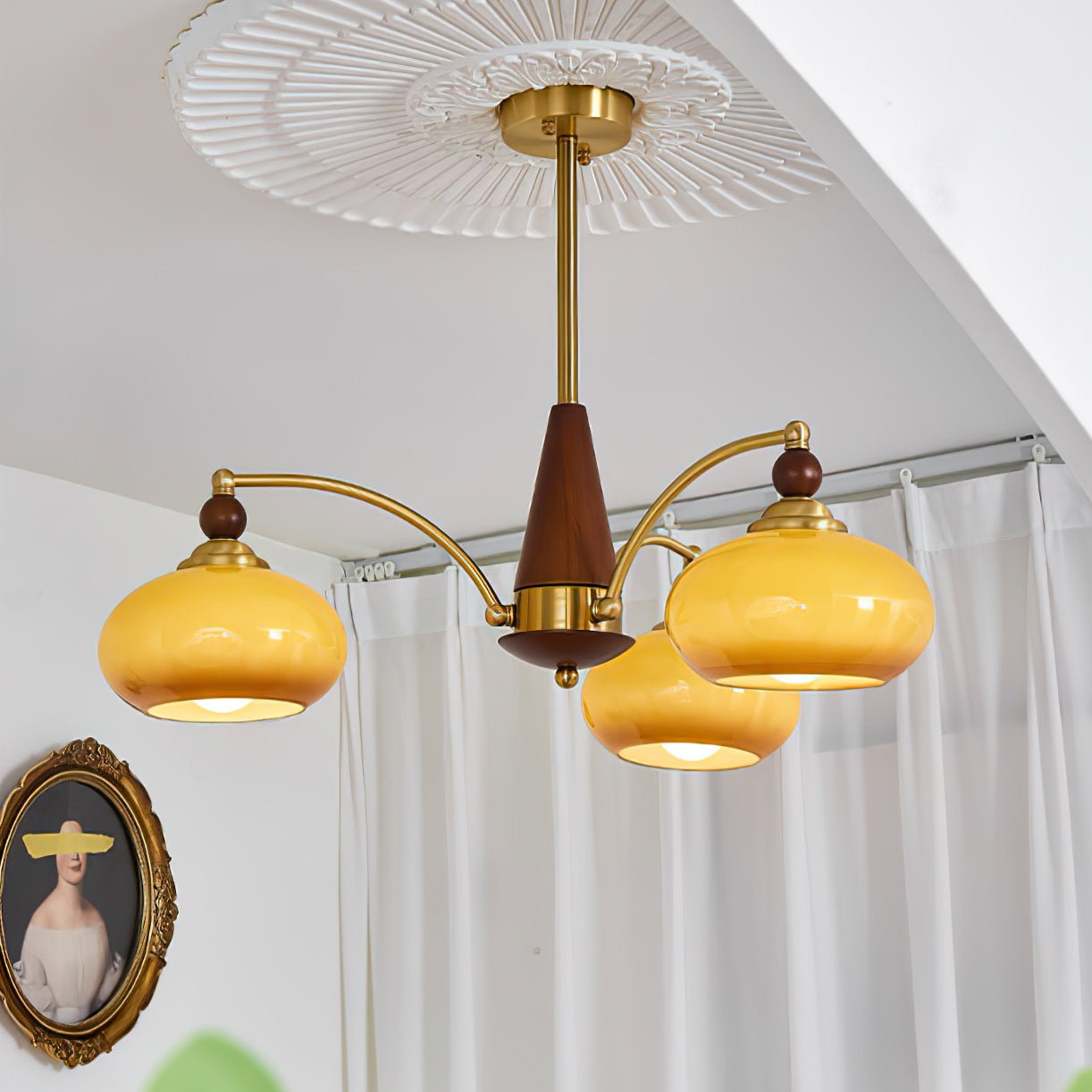 Calliope Chandelier | Metal & Glass | Gold & Walnut Finish