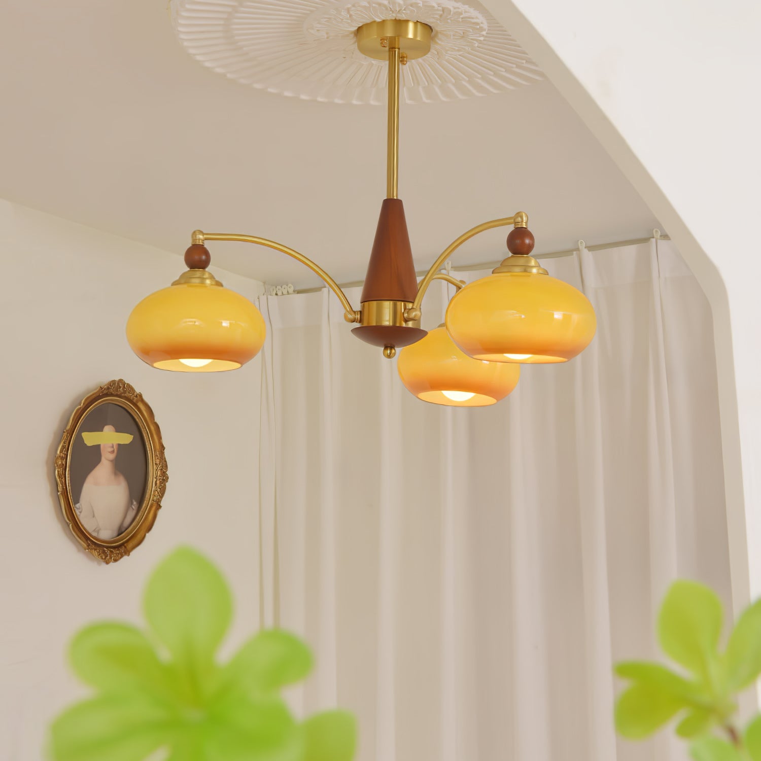 Calliope Chandelier | Metal & Glass | Gold & Walnut Finish