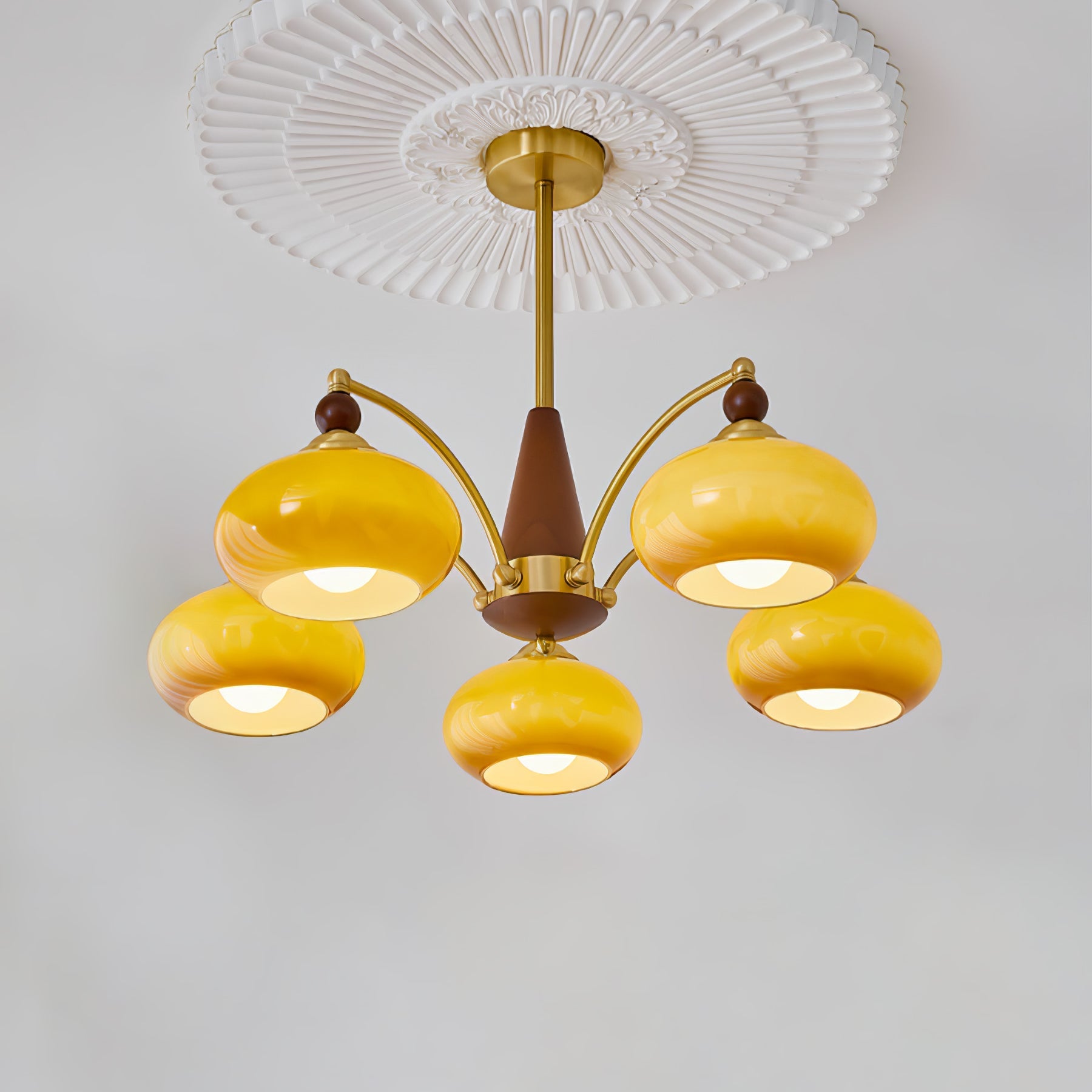 Calliope Chandelier | Metal & Glass | Gold & Walnut Finish