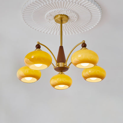 Calliope Chandelier | Metal & Glass | Gold & Walnut Finish