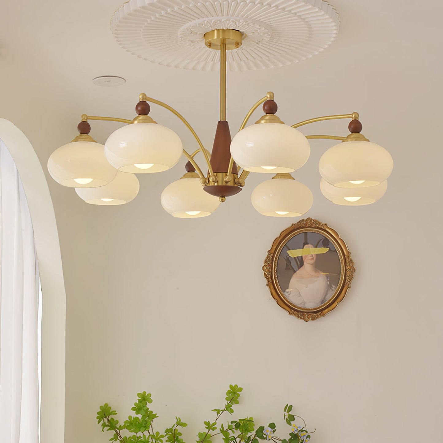 Calliope Chandelier | Metal & Glass | Gold & Walnut Finish