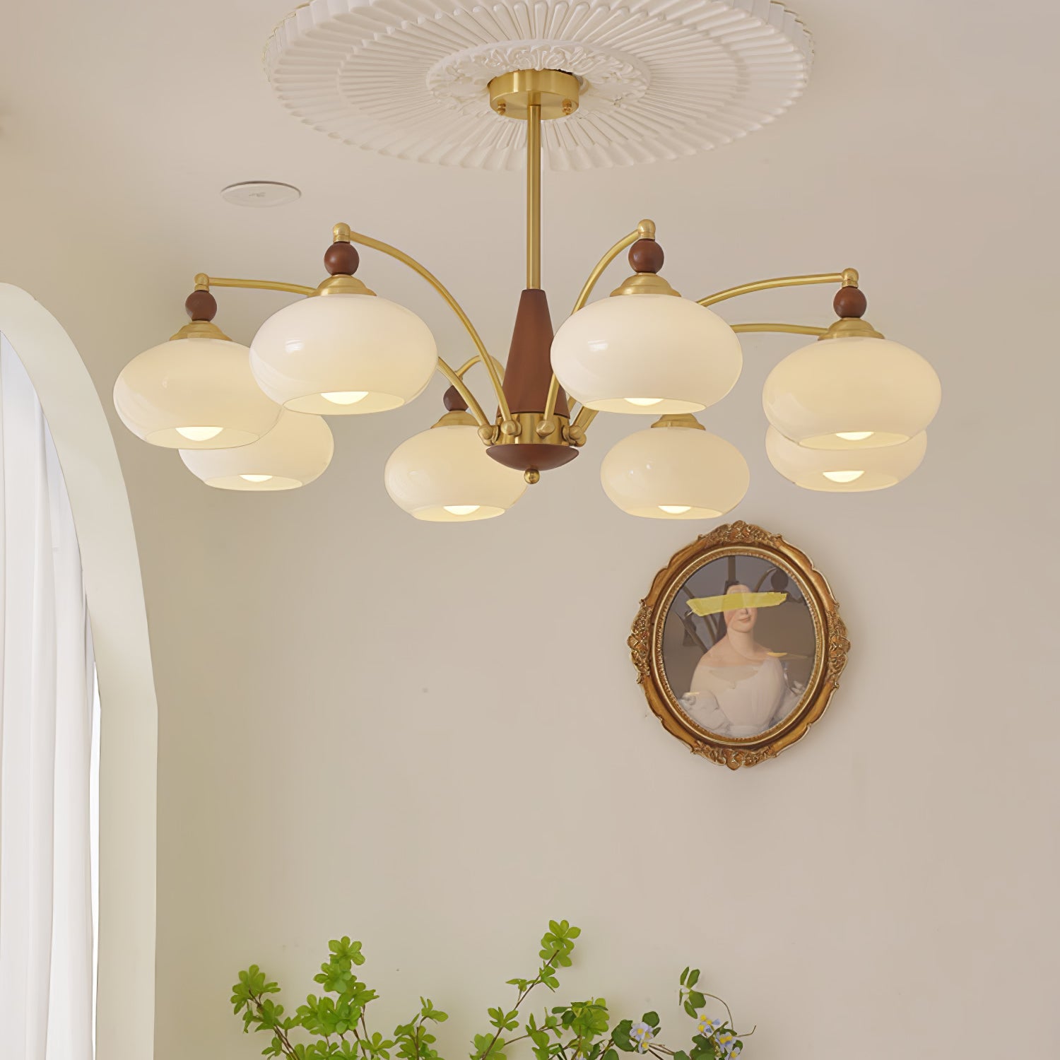 Calliope Chandelier | Metal & Glass | Gold & Walnut Finish