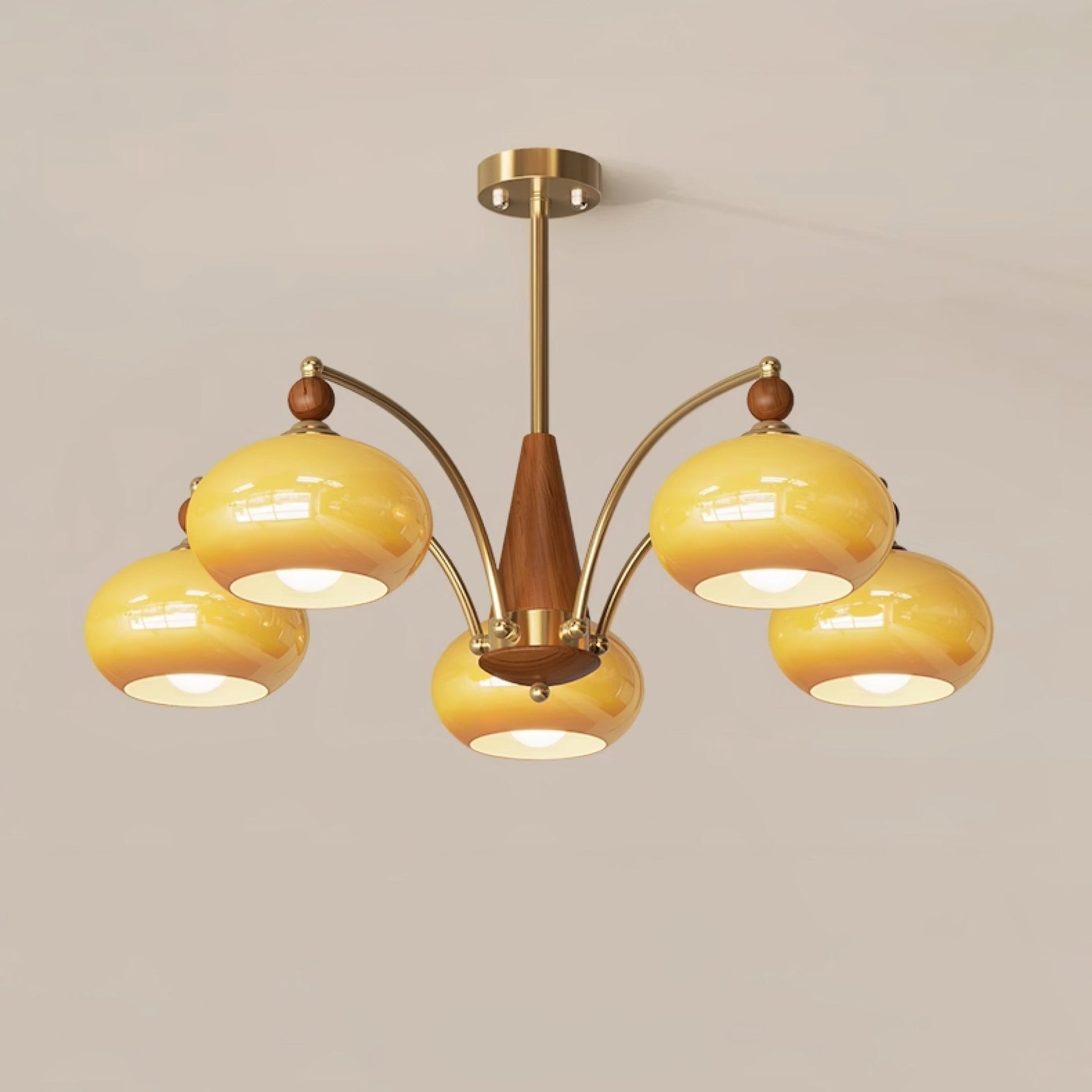 Calliope Chandelier | Metal & Glass | Gold & Walnut Finish