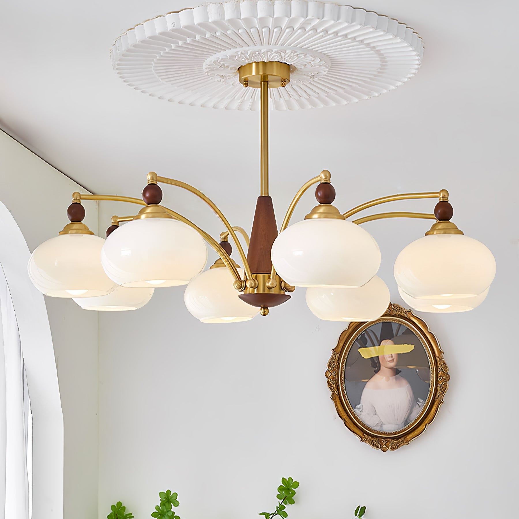 Calliope Chandelier | Metal & Glass | Gold & Walnut Finish