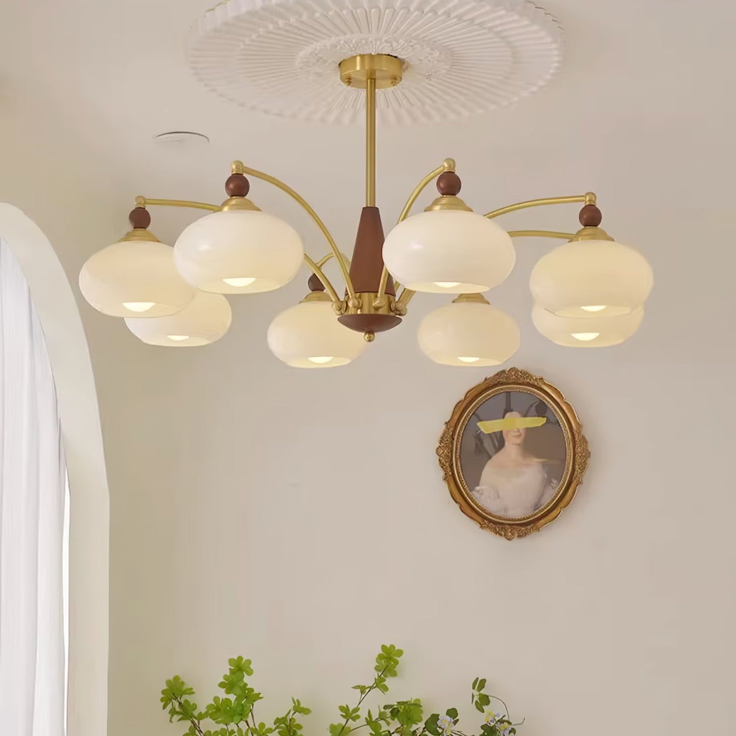 Calliope Chandelier | Metal & Glass | Gold & Walnut Finish