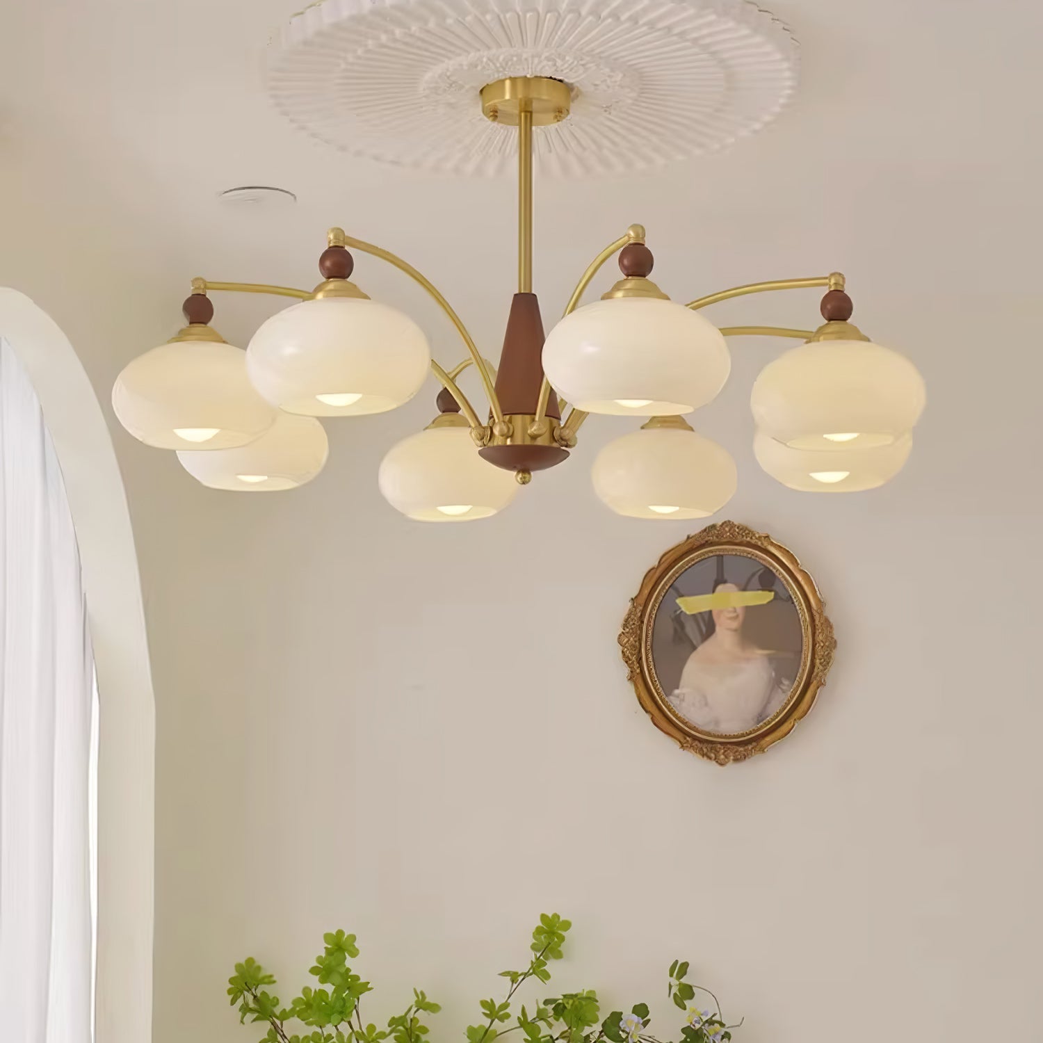 Calliope Chandelier | Metal & Glass | Gold & Walnut Finish