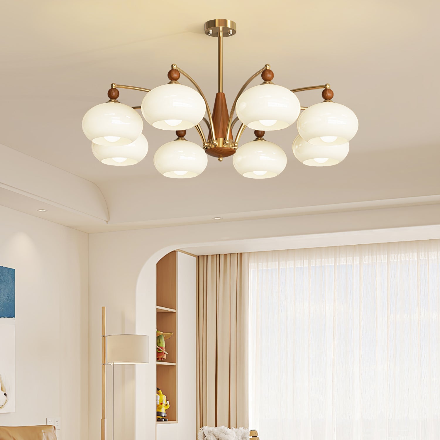 Calliope Chandelier | Metal & Glass | Gold & Walnut Finish