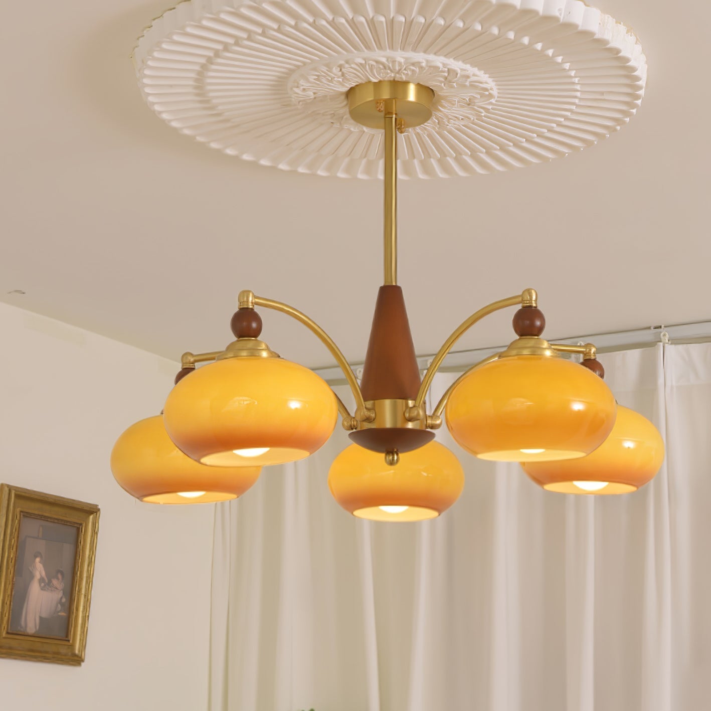 Calliope Chandelier | Metal & Glass | Gold & Walnut Finish