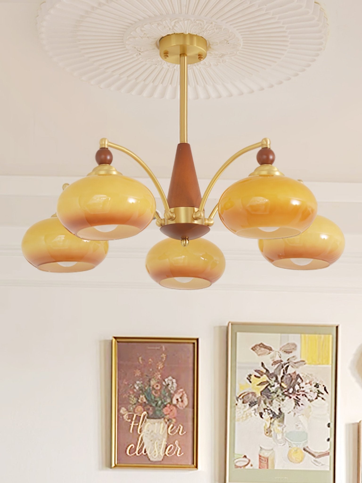 Calliope Chandelier | Metal & Glass | Gold & Walnut Finish