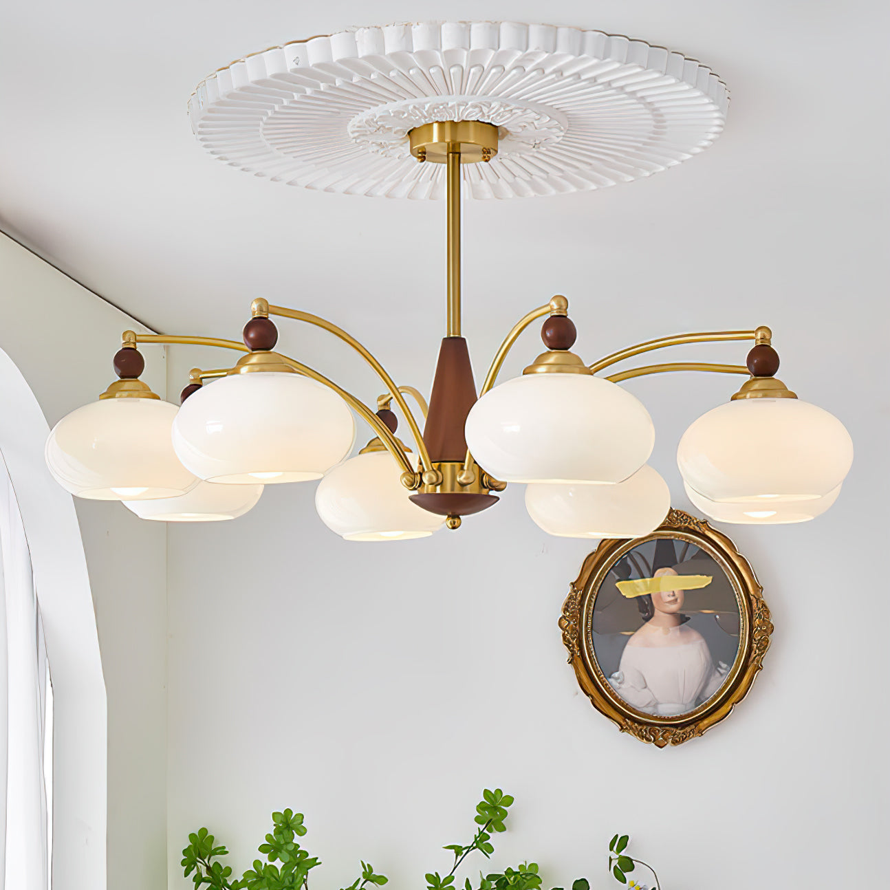 Calliope Chandelier | Metal & Glass | Gold & Walnut Finish