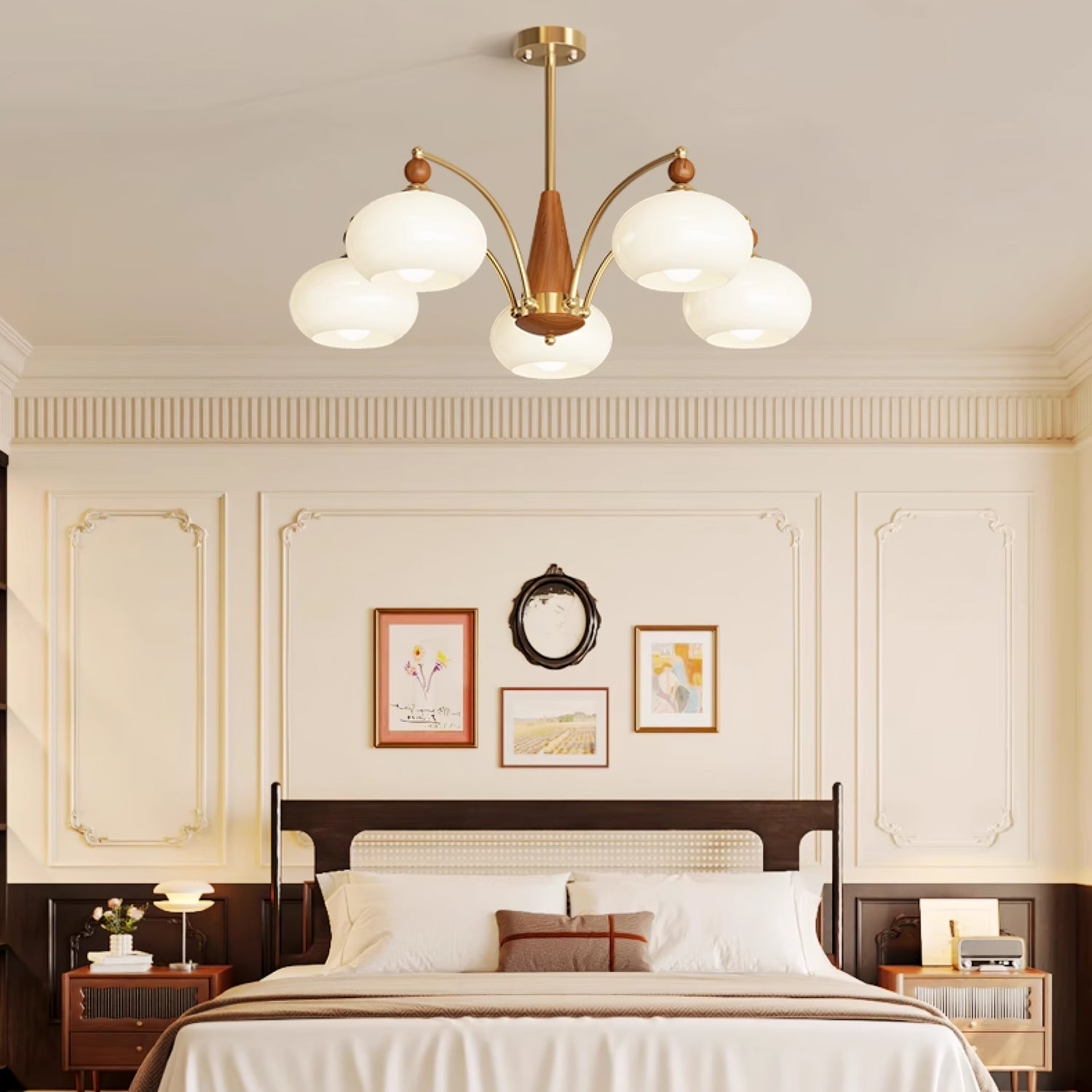 Calliope Chandelier | Metal & Glass | Gold & Walnut Finish